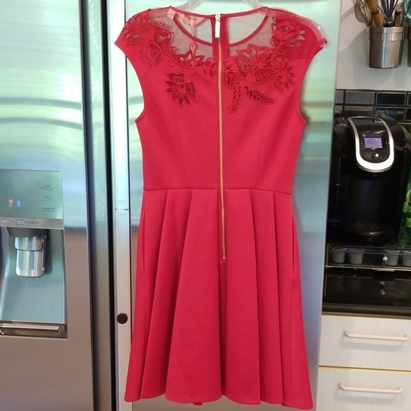 💕TED BAKER💕 Red Embroidered Mesh Cut Out Dress - Picture 8 of 8